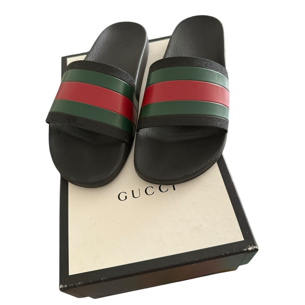 ❌SOLD❌ Authentic GUCCI Pursuit Web Logo Black Slides Sandals Size 12 EU 46